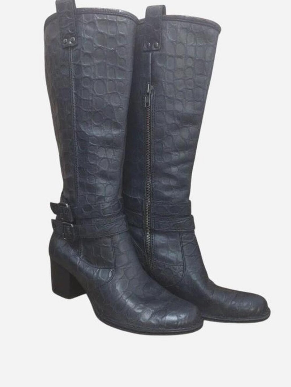 Born Women's Tall Black Leather Crocks Skin Textured Riding Boots Size 8